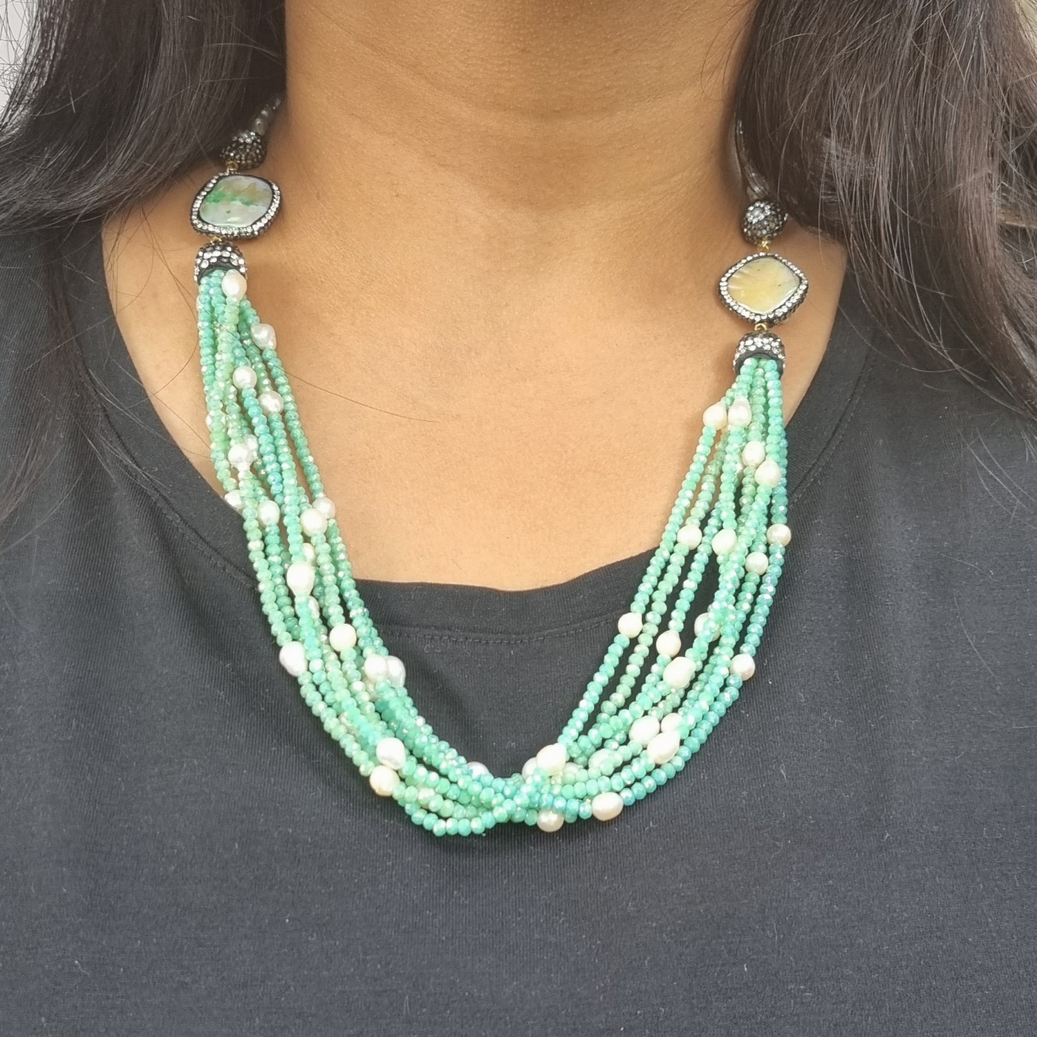 Onyx with Shell Pearl Mala