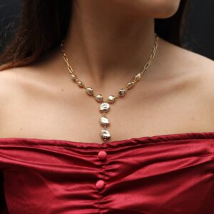 Gold Peble Necklace with Earring