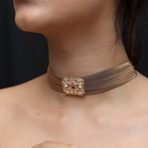 Mesh Kundan Rectangle Choker