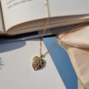 Engraved CZ Heart Pendant Chain
