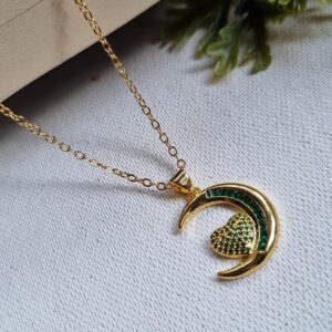 Moon and Heart Chain in Green Stones