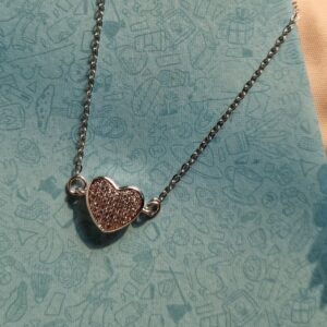 CZ Heart Pendant Silver Chain