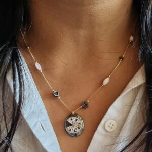 Gun Metal Torn Petal Pendant Chain