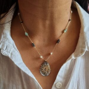 Gun Metal Sun Moon Pendant Chain