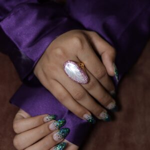 Pink Marcasite Leaf Ring